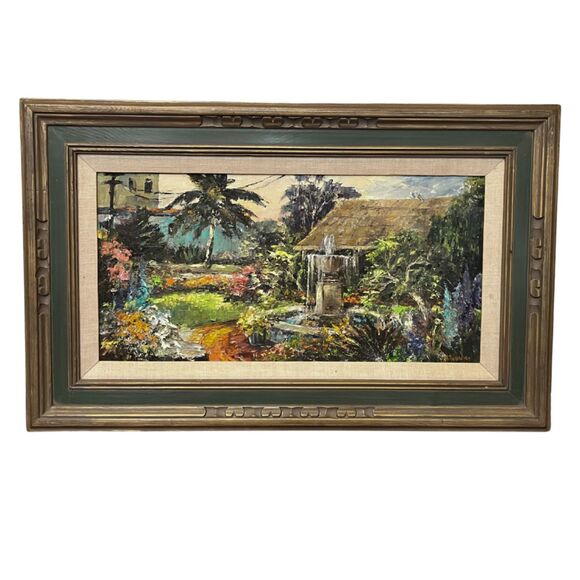 Vintage Tropical Mexico Framed Oil Painting Mid-century Modern Canvas Wall Art - Picture 1 of 9